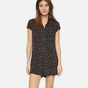 Free People Debby Dot Floral Black Romper Size medium with pockets